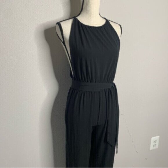 Hot Miami Styles Black Slit Hem Belted Harem Jumpsuit - Picture 6 of 13